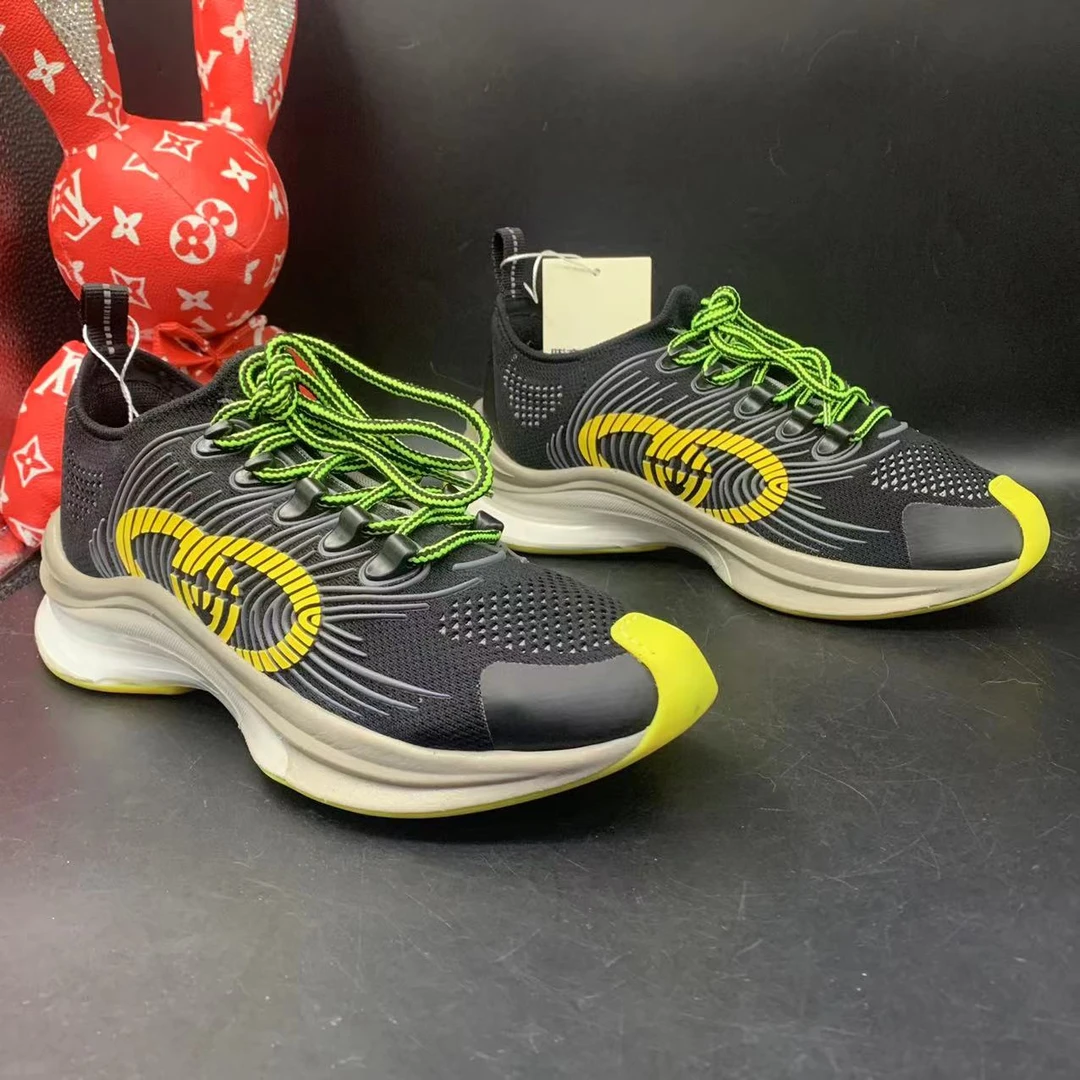 【二奢特惠】古驰/GUCCI 38.5欧码 男士时尚休闲黑黄配色网面运动鞋