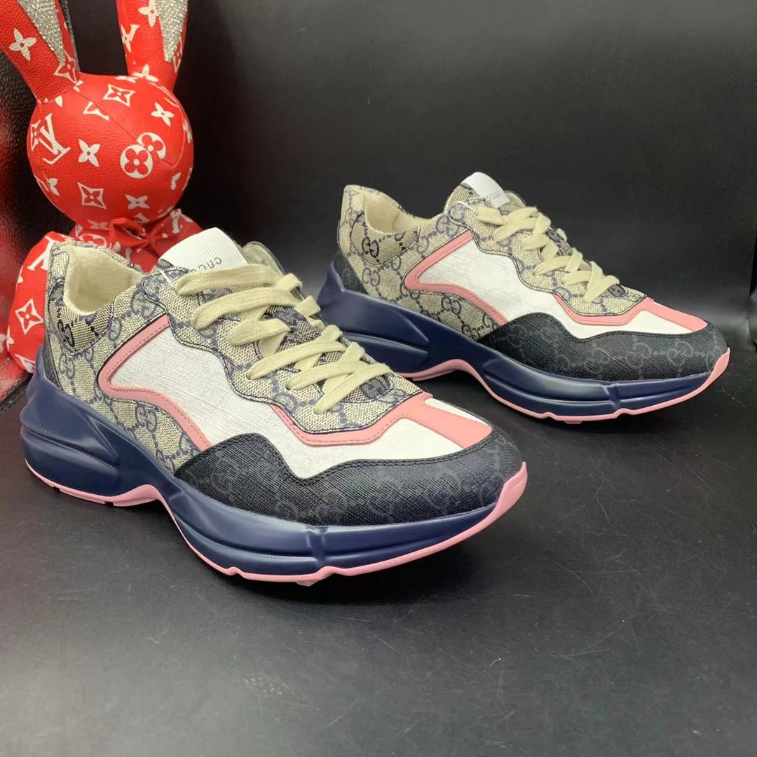 【聚星折扣】GUCCI/古驰 41欧码 时尚百搭粉色老花拼接老爹鞋ddm
