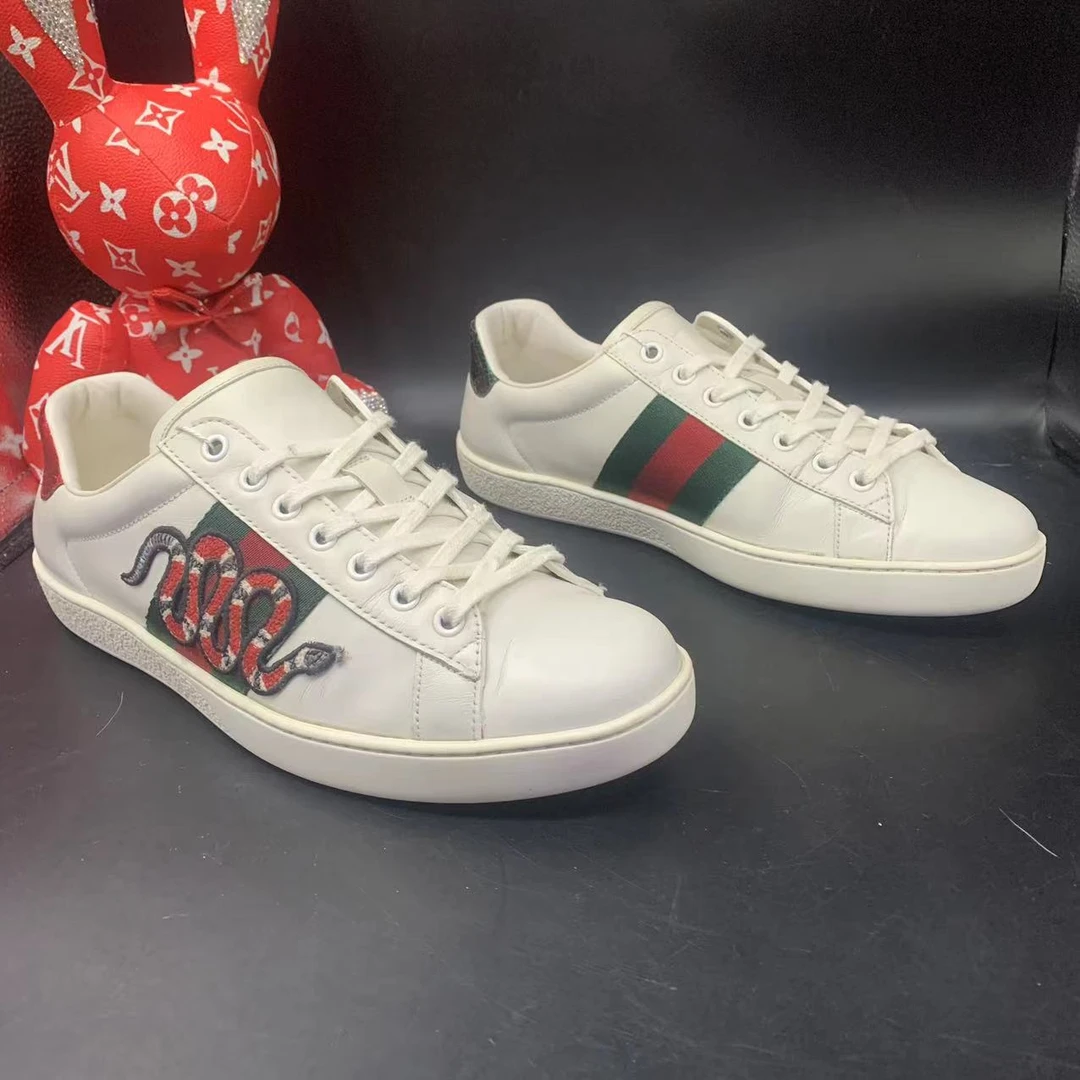 【AO福利】GUCCI/古驰 40.5欧码 男士ace蛇纹刺绣休闲小白鞋ao014