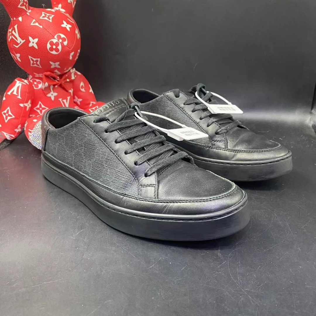 【AO福利】GUCCI/古驰 39/40.5 休闲黑色半印老花休闲板鞋ao040/312