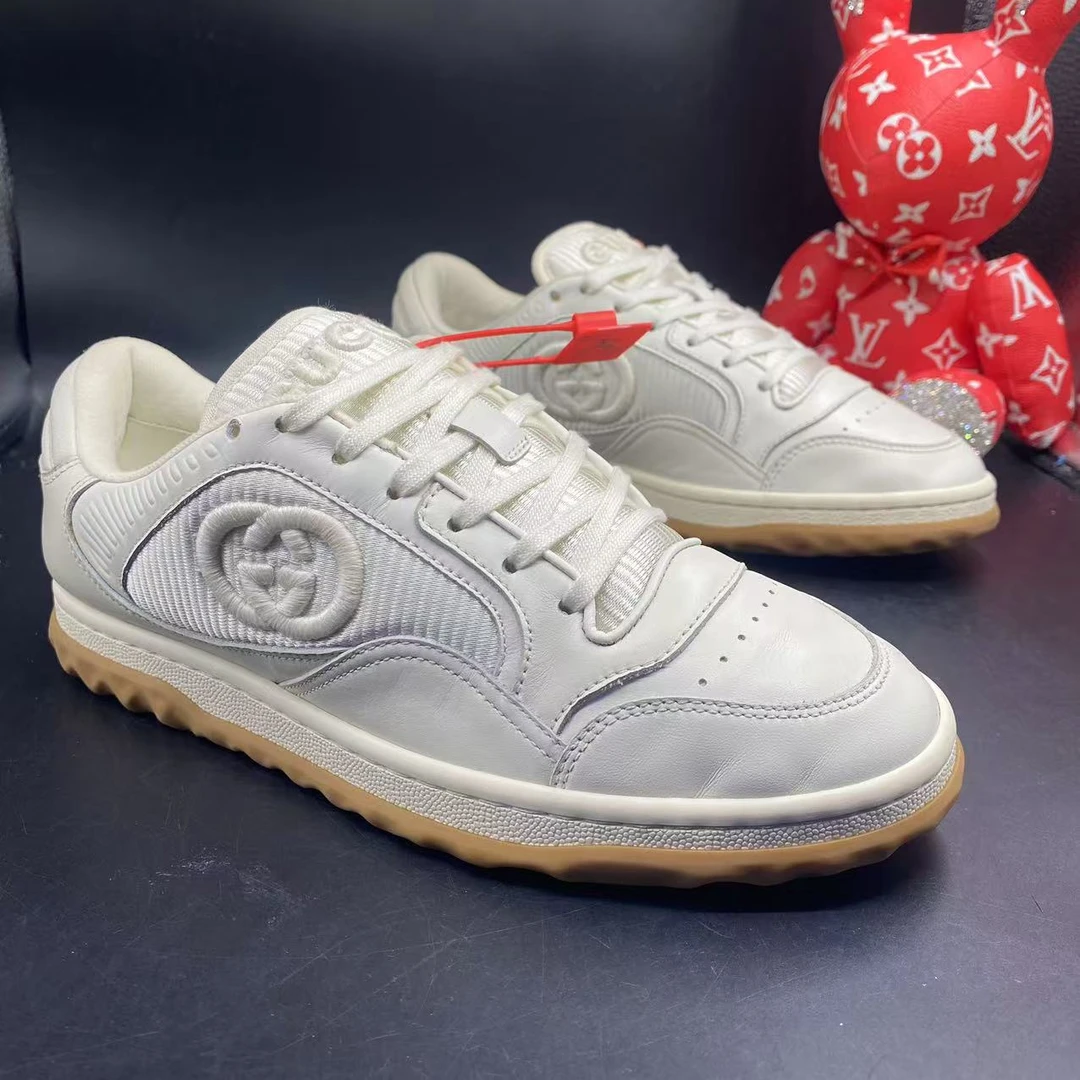 【147特惠】GUCCI/古驰 经典白色鞋面双G刺绣印花板鞋舒适百搭40欧