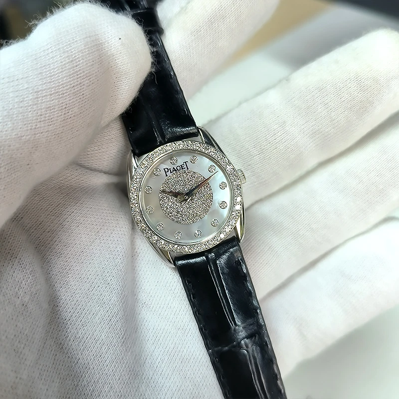 95新 Piaget/伯爵 伯爵白金贝母面满天星女表表径23镶钻奢华