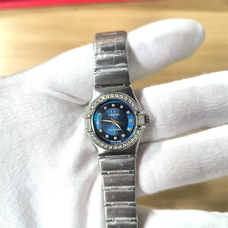 99新 Omega/欧米茄 星座里外天然真钻深海蓝盘女表22表径经典时尚