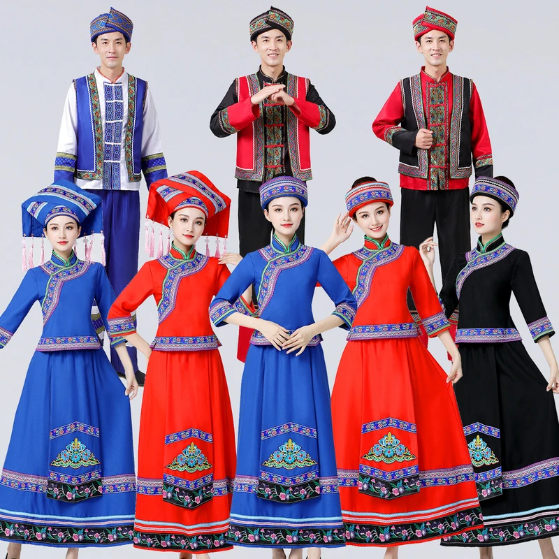 广西壮族女三月三服装少数民族土家族苗族傣侗彝族男士演出服