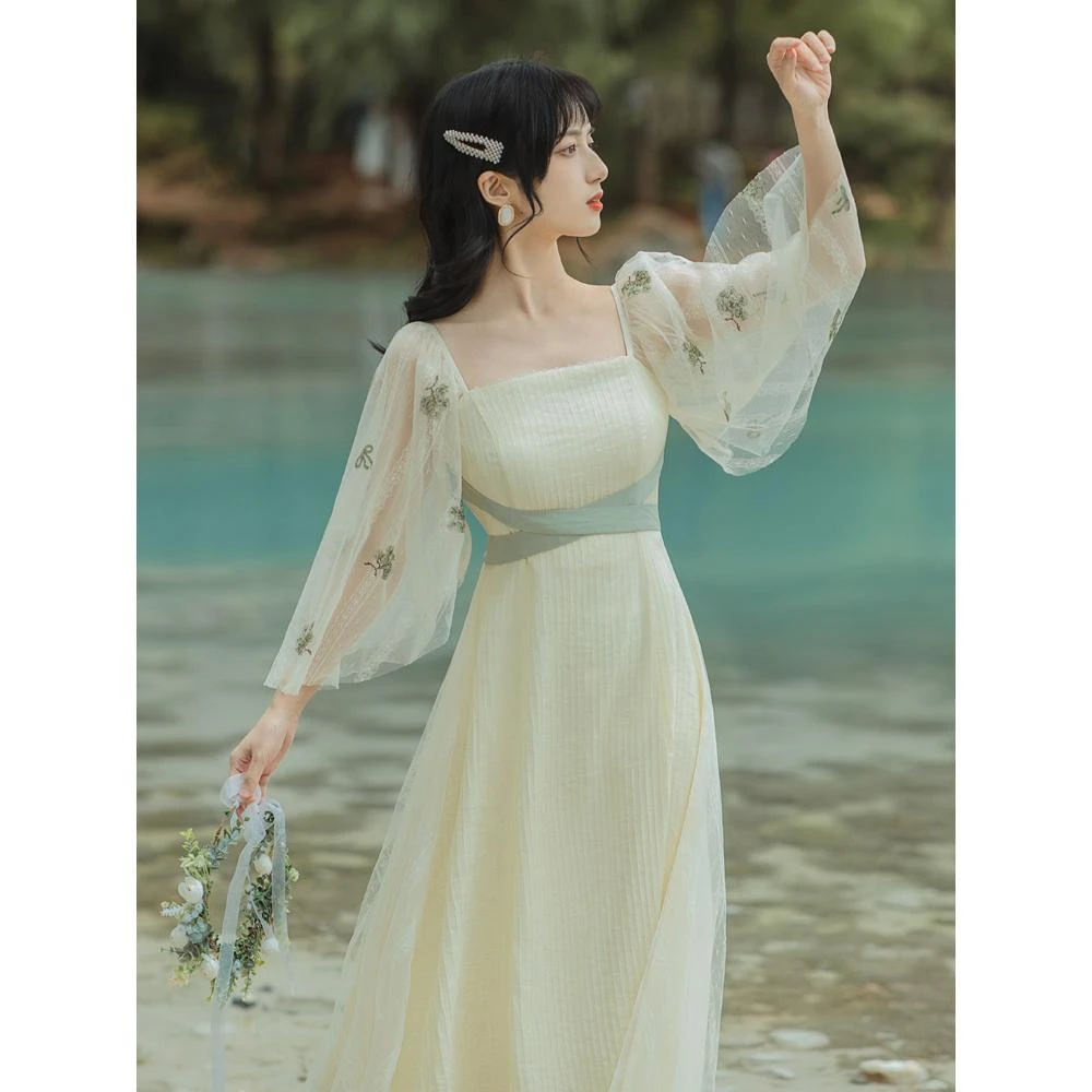 汉服女夏季薄款仙气改良汉元素上班穿改良版飘逸古装日常连衣裙