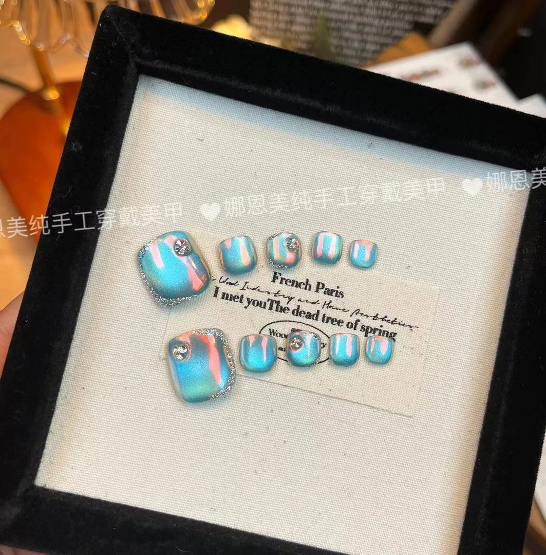 蓝眼泪纯手工脚趾甲-14片装