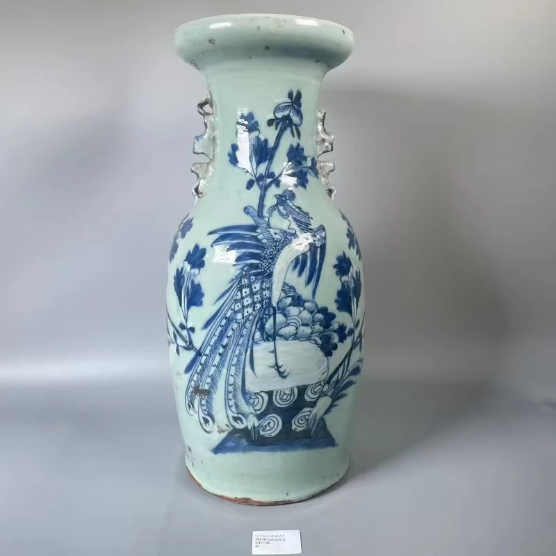 SCTY202416557清中期豆青青花凤穿牡丹瓶/聚古轩文物总店青花瓷