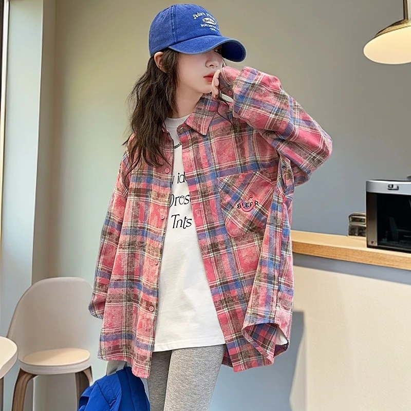 女童格子衬衫2024新款儿童洋气韩版宽松休闲开衫中大童长袖外套潮