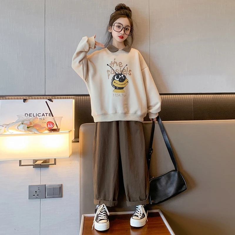 女童卫衣套装2024新款儿童春秋季韩版宽松长袖两件套中大童时髦潮