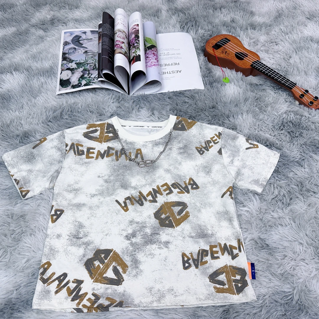 男童潮牌夏季美式复古短袖时尚半袖潮流圆领满印