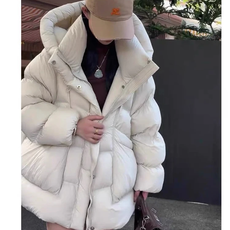 白鸭绒工厂直销欧货泡芙羽绒服女冬季新款连帽中长款加厚保暖宽松