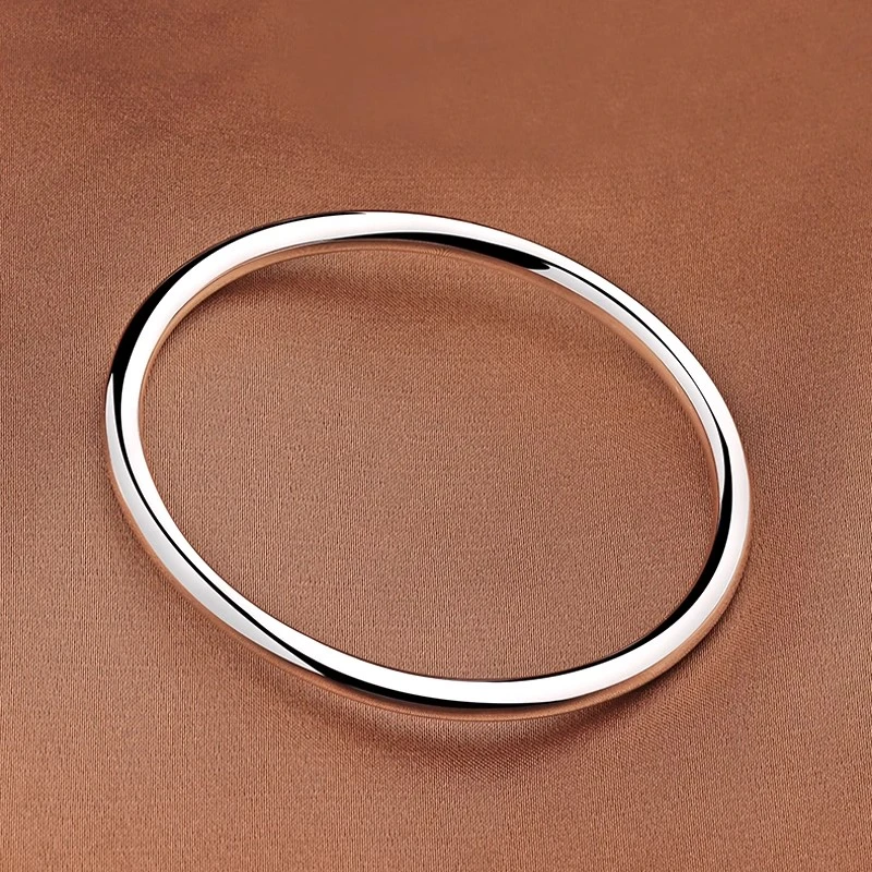 足银手镯 A30银手镯女纯银素圈光面闭口实心简约小众年轻款送女友