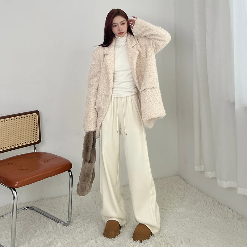 阔腿裤女秋冬季2023新款高腰显瘦保暖棉裤时尚直筒新款弯刀裤子