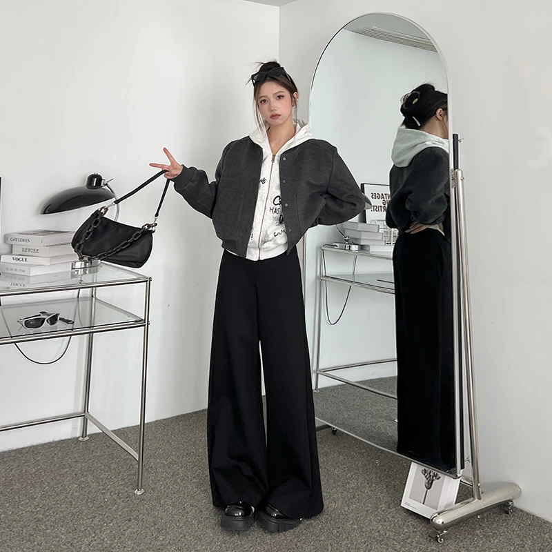 黑色高腰阔腿裤女2024秋冬季廓形直筒高级感长裤垂感休闲拖地长裤