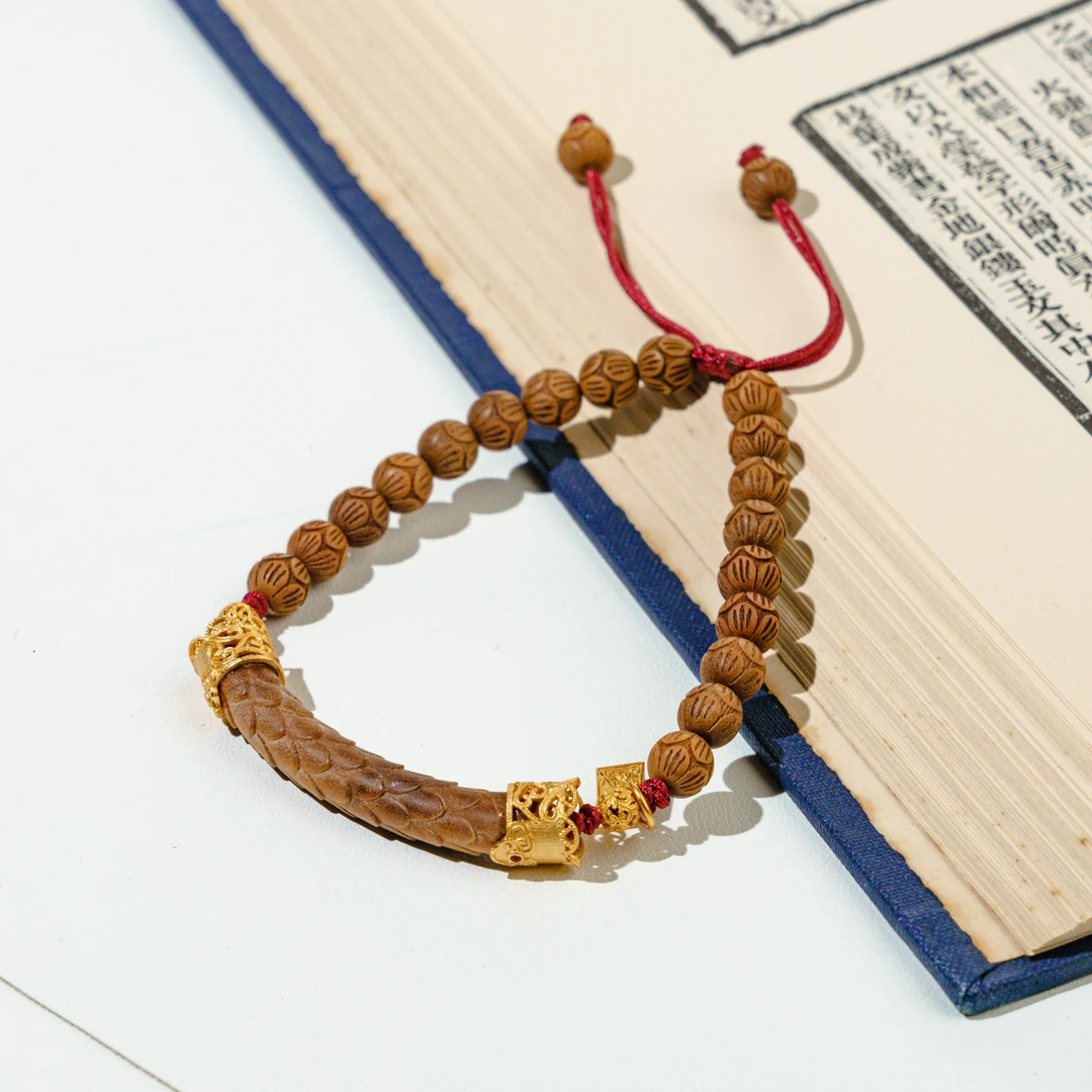 【出云】印度迈索尔老山檀荷花珠龙鳞半镯手串SDLS3637