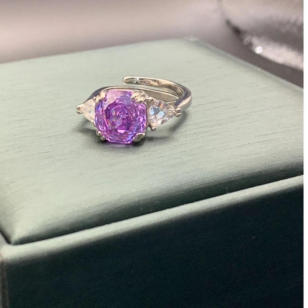 铜合金合成锆石戒指 XS- 5131 紫色玫瑰切戒指