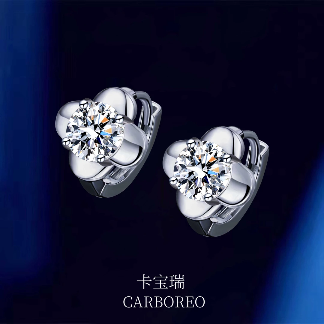 CARBOREO/卡宝瑞 足银莫桑石耳饰 四叶花耳扣耳环