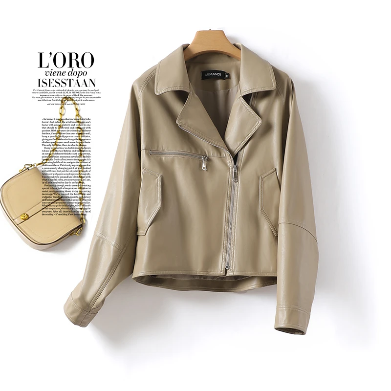 LGJ海宁真皮新款皮衣女外套短款休闲宽松百搭时尚皮夹克春季新