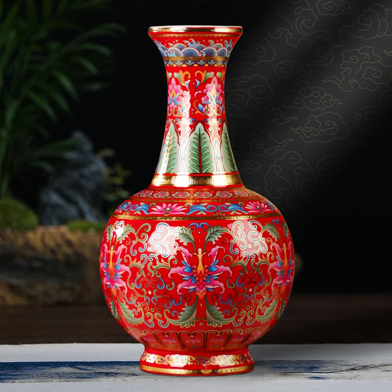 景德镇陶瓷器珐琅彩花瓶工艺品家居客厅装饰摆件仿古中式复古摆件