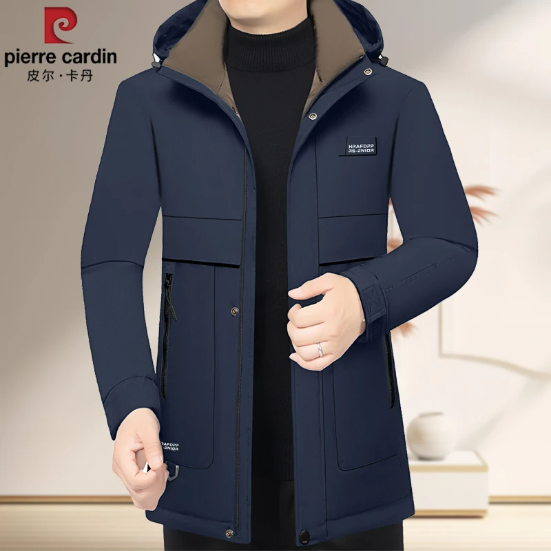 皮尔卡丹高档休闲男士外套保暖中年加厚棉服冬季连帽棉衣新款冬装