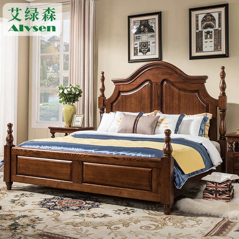 奢华美式全实木床双人床1.8米主卧白蜡木深色婚床1.5米别墅家具