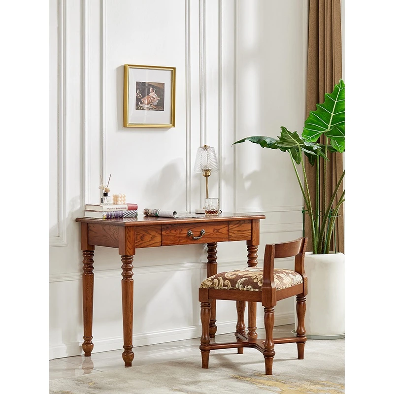 奢华美式小书桌全实木办公桌1米1.2 小户型简美复古电脑桌写字台