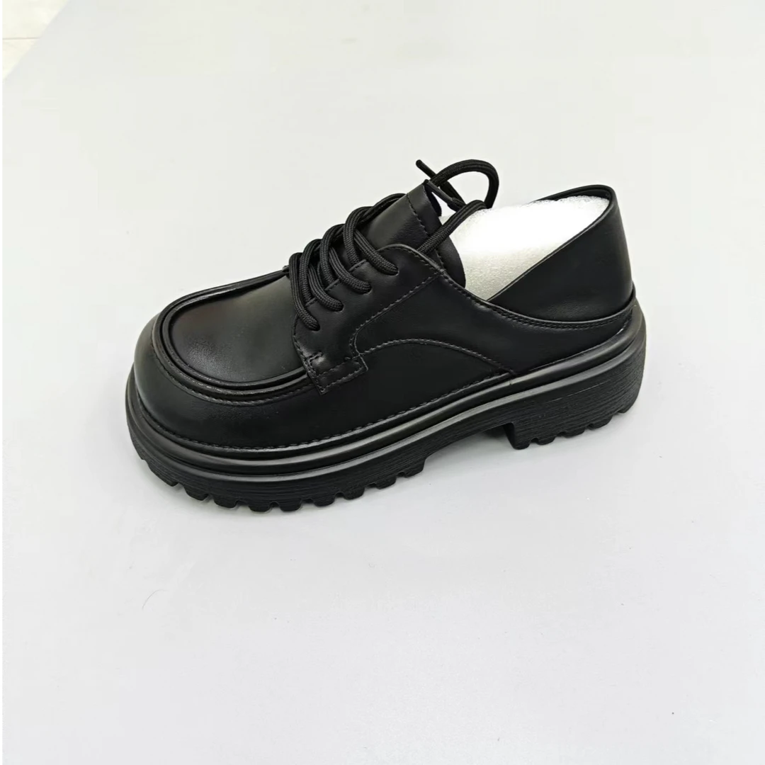 新款时尚女鞋百搭潮流软底纯色小皮鞋厚底真皮乐福鞋8020