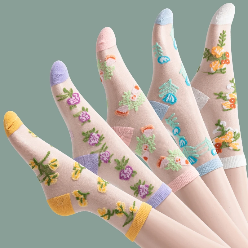 丝袜水晶袜薄款透气女袜水晶丝女士柔软玻璃丝中筒袜丝袜舒适短袜