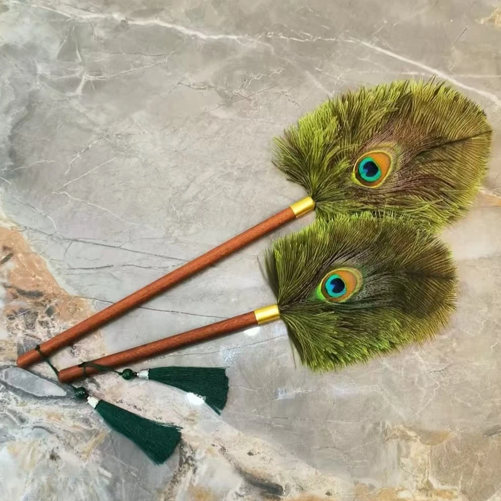 孔雀鸵鸟毛防静电掸子除尘胡桃木竹柄鸡毛掸子扫灰家用装饰品