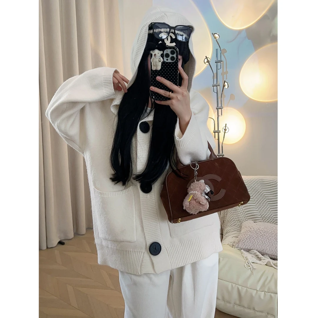 06慵懒风复古连帽毛衣外套长袖秋季短款韩版秋冬针织开衫时尚