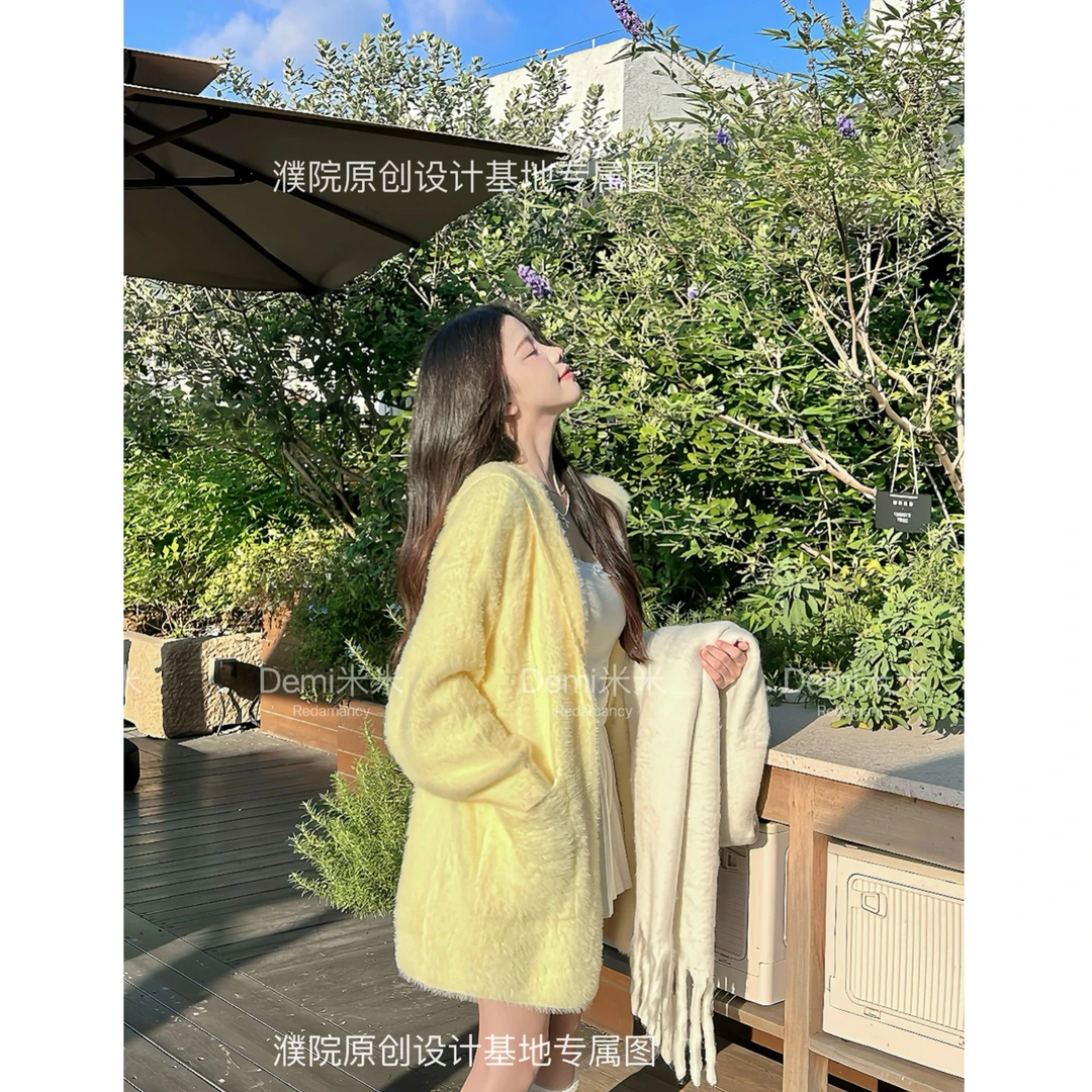 【米米专属】1101水貂绒甜美毛衣开衫女秋冬季纯欲软糯宽松纯色外套