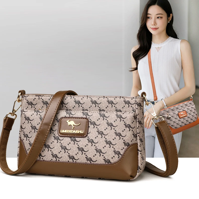 包包女2024新款复古时尚印花中年妈妈包百搭软皮撞色单肩包斜挎包