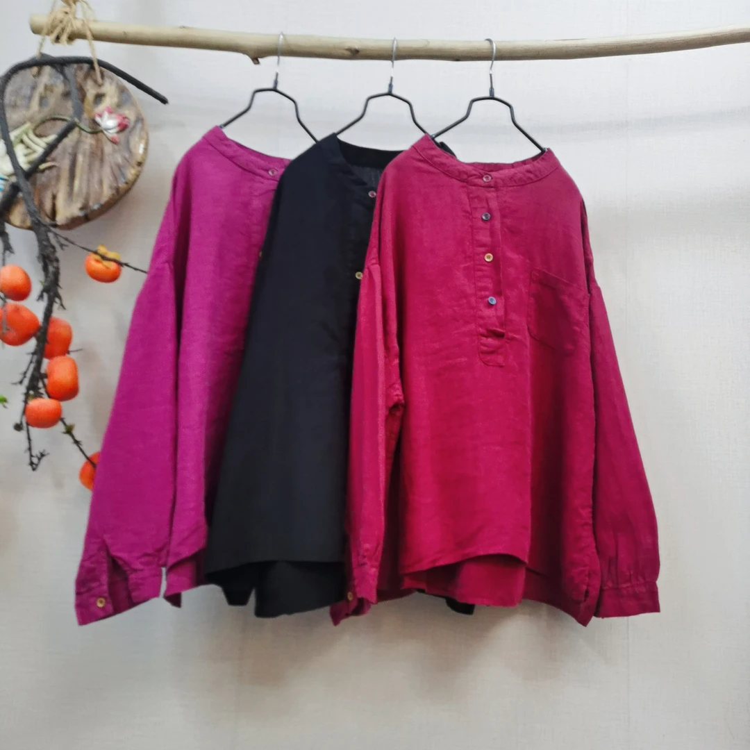 儒品素衣68201亚麻单兜彩扣衬衣