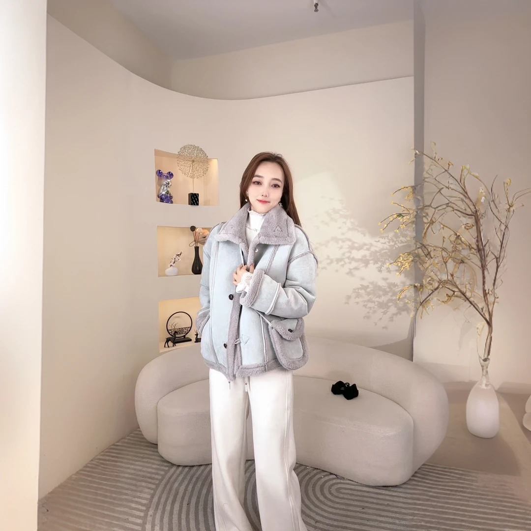 冬款韩版宽松休闲时尚百搭皮毛一体外套配包包两件套99105款
