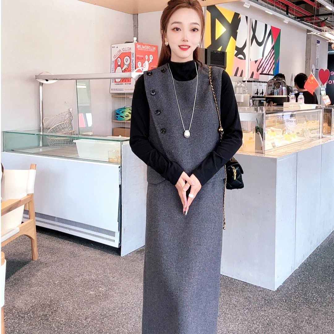 高级感时尚毛呢三件套马甲+打底衫+半身裙90905款