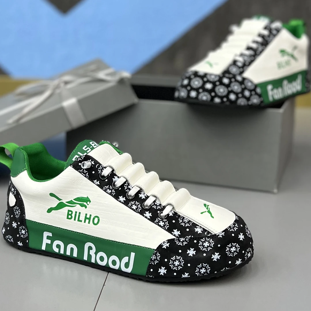 2023男鞋秋季新款低帮皮布拼接手工包底运动鞋时尚百搭套脚休闲鞋