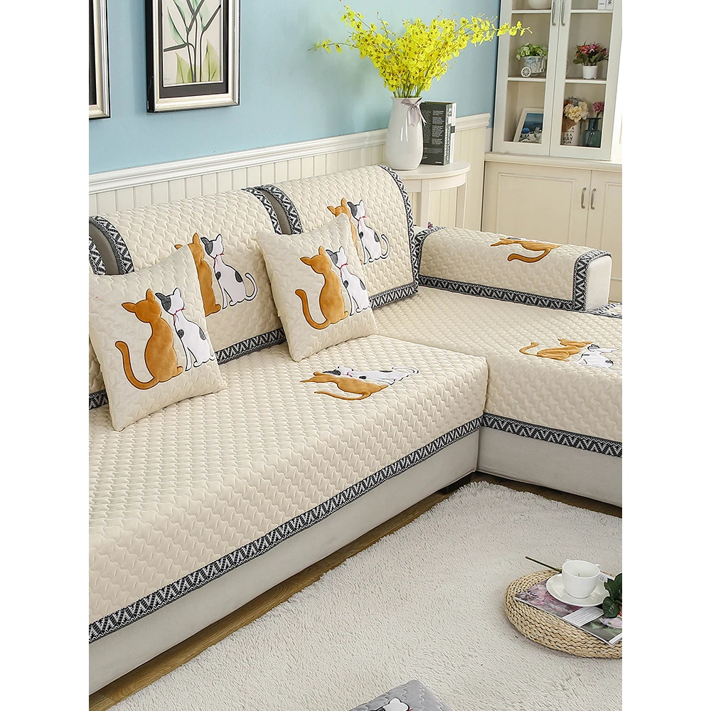 （喵星人）防滑沙发垫四季通用北欧坐垫子简约现代高档皮沙发套罩巾