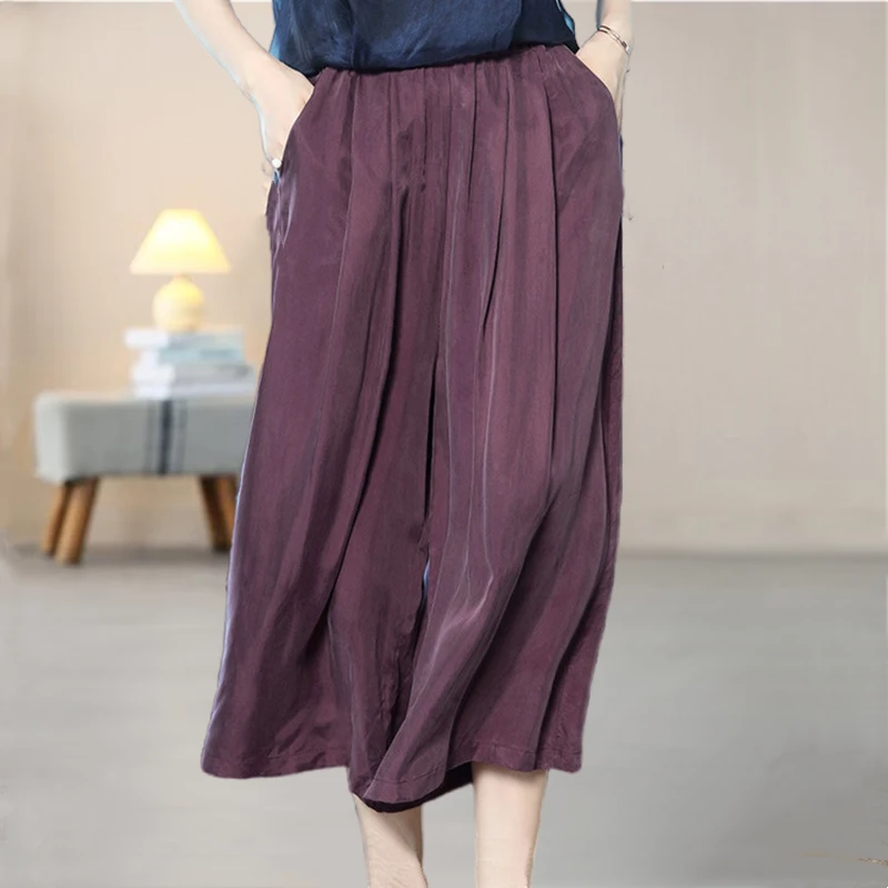 能当裙子穿~真铜氨丝女裤子宽松七分九分桑蚕显瘦阔腿裤裙女大码