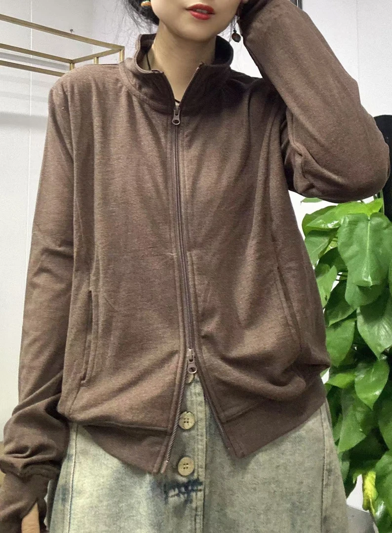 单色拉链瘦身显瘦外套01939