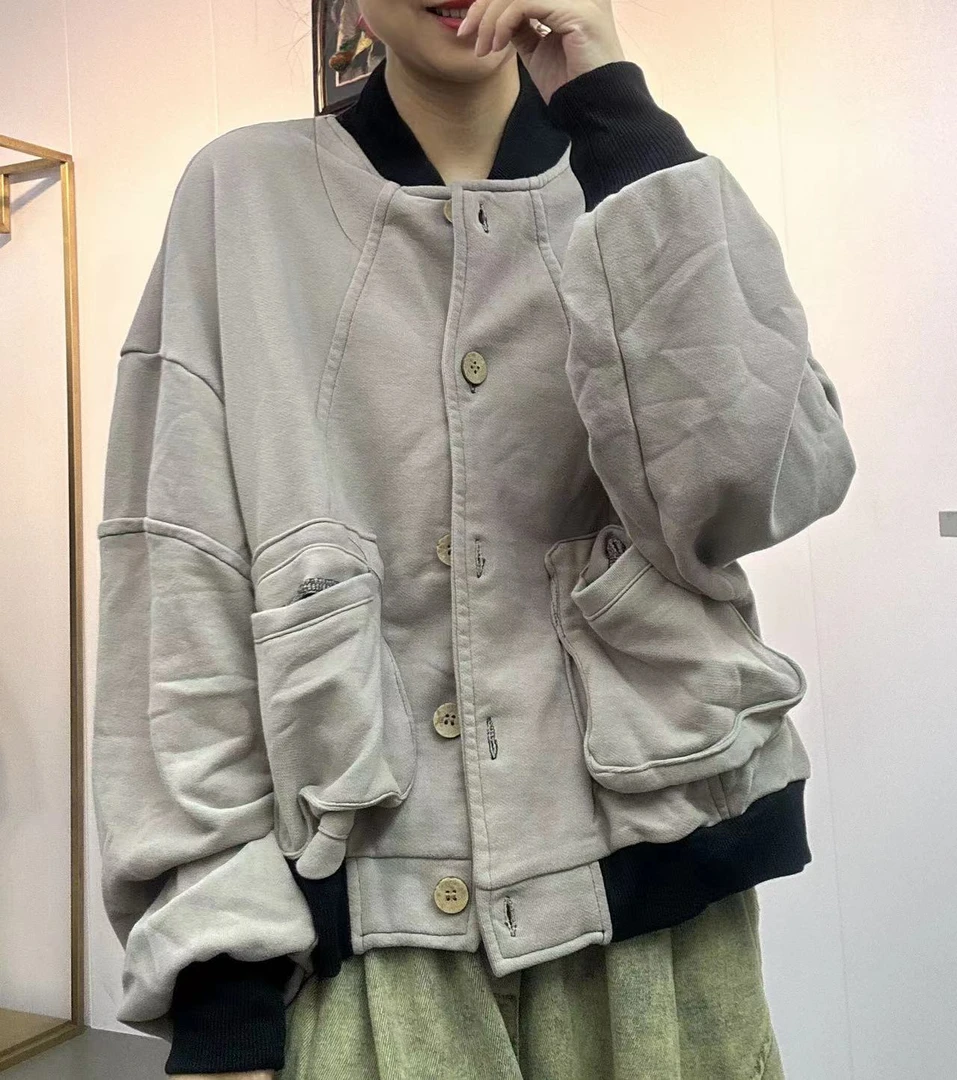 单色拼色百搭立体兜卫衣外套088372