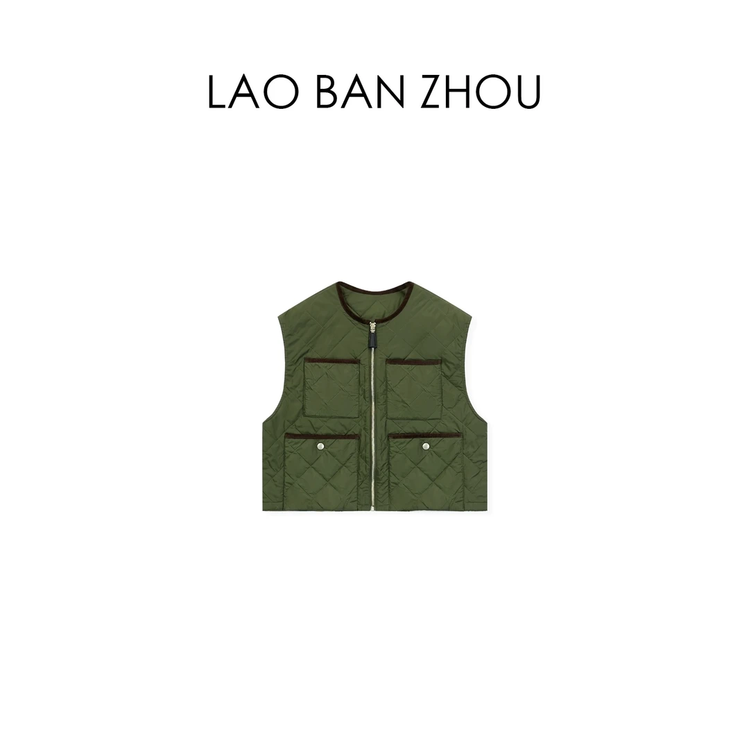 【老板周】小众休闲 冬季新款多口袋菱形格休闲马夹