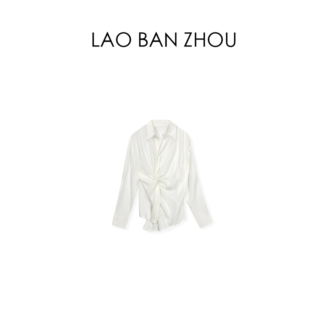 【老板周】设计感 秋季小众翻领不规则扭结衬衫