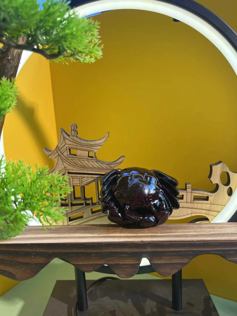 紫檀木雕实木雕刻螃蟹八方来米手工艺制品书房玄关办公室摆件收藏