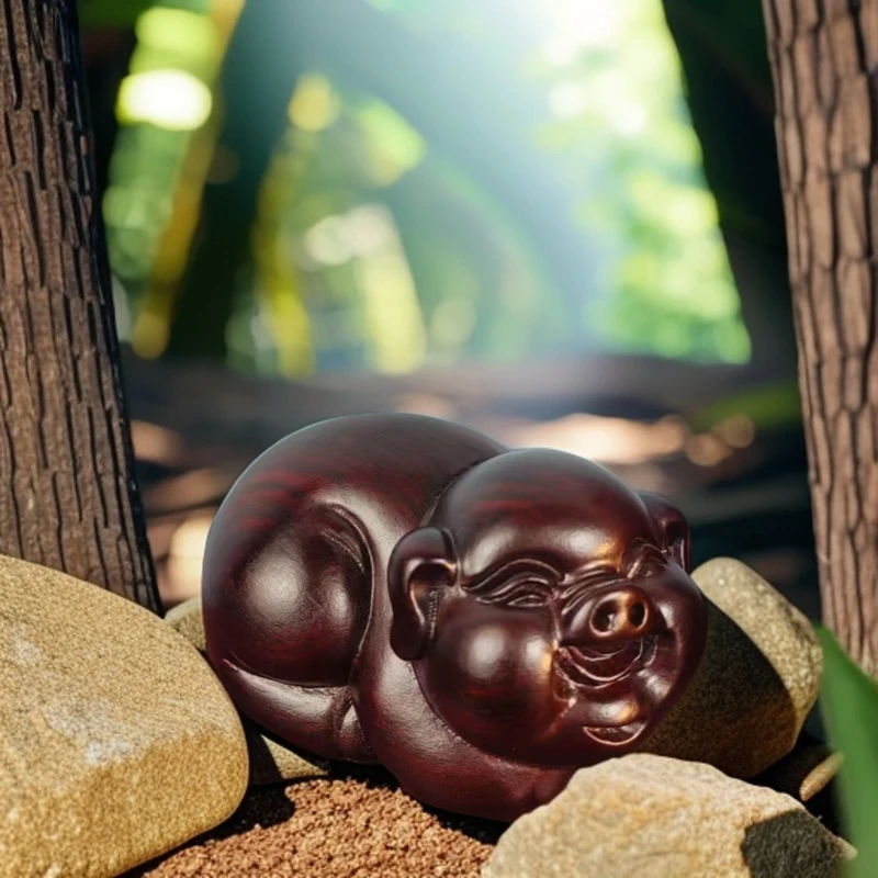 黑檀木实木雕刻生肖猪摆件正宗红木手工艺制品客厅家居送礼桌摆件