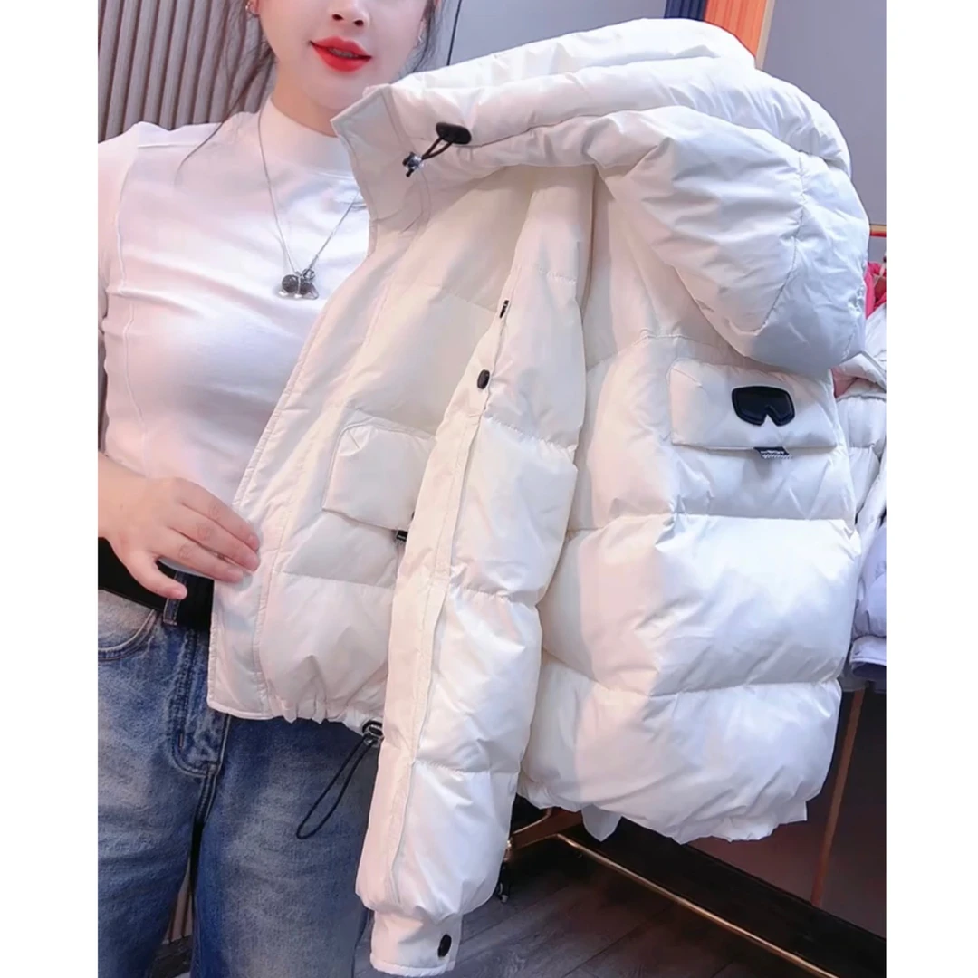 2024冬季新款高级感连帽棉服外套女韩版时尚眼镜装饰保暖棉衣