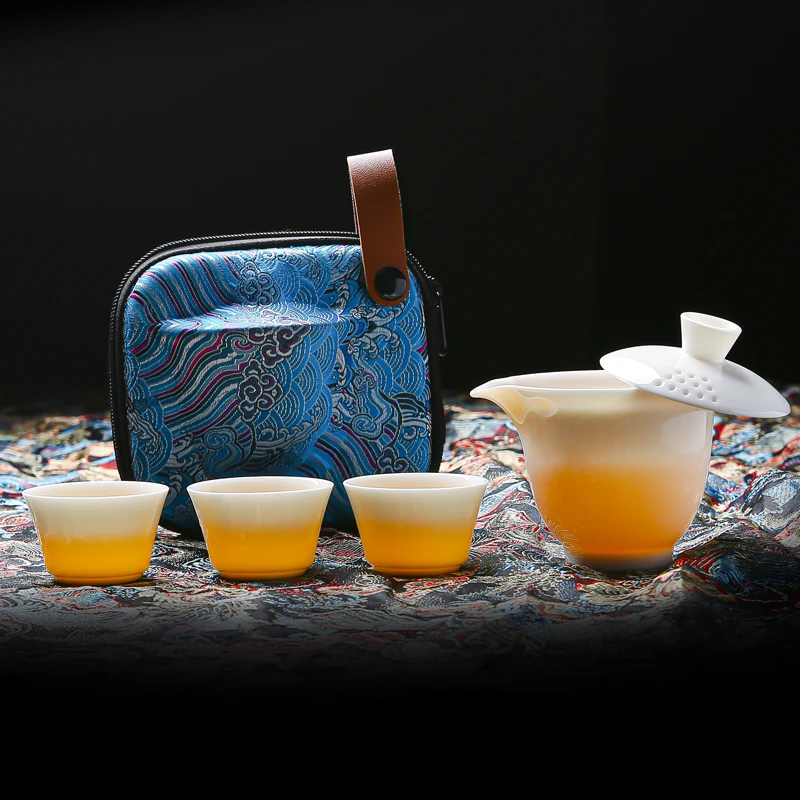 纯白可悬停旋转旅行快客羊脂玉瓷功夫茶具高档轻奢户外露营茶具