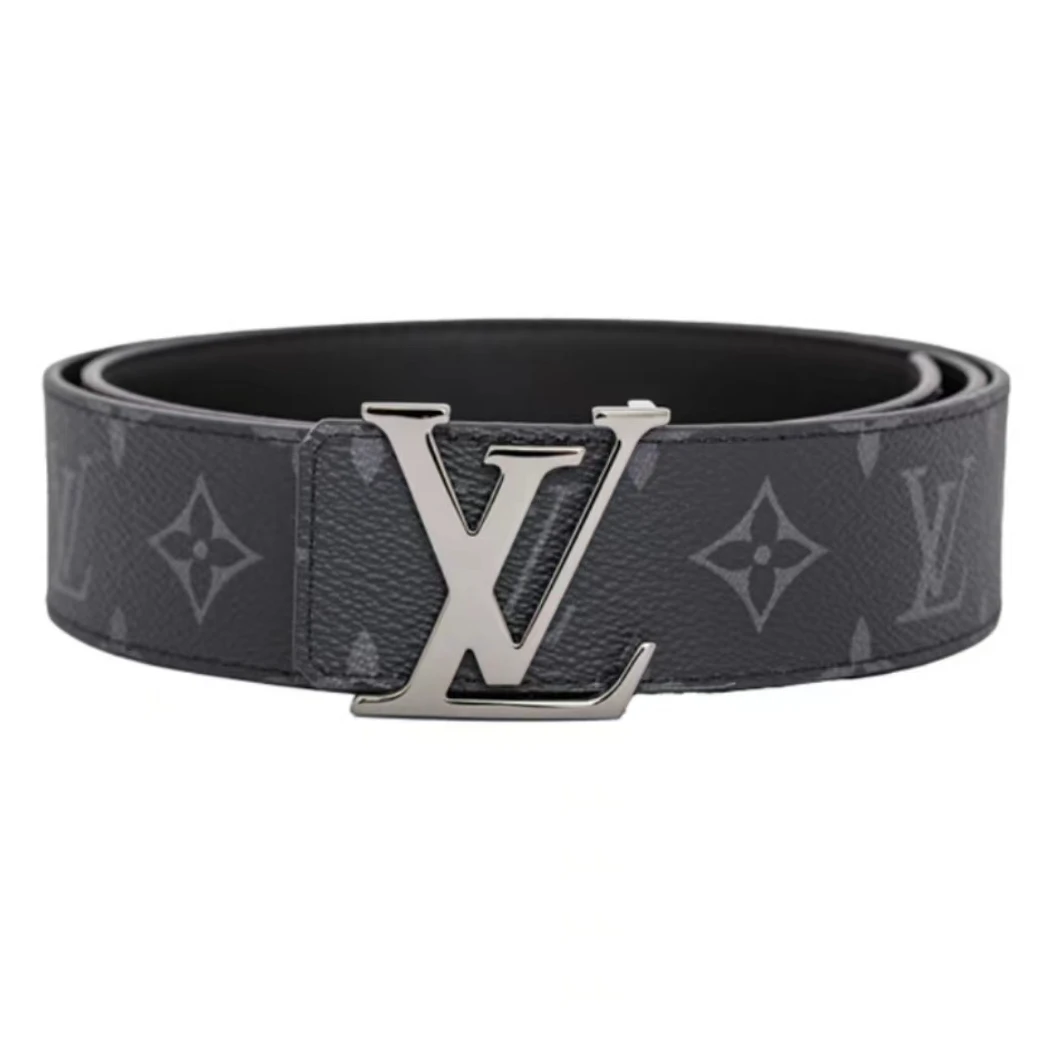 全新未使用 LouisVuitton/路易威登 男士经典黑色黑老花银扣腰带