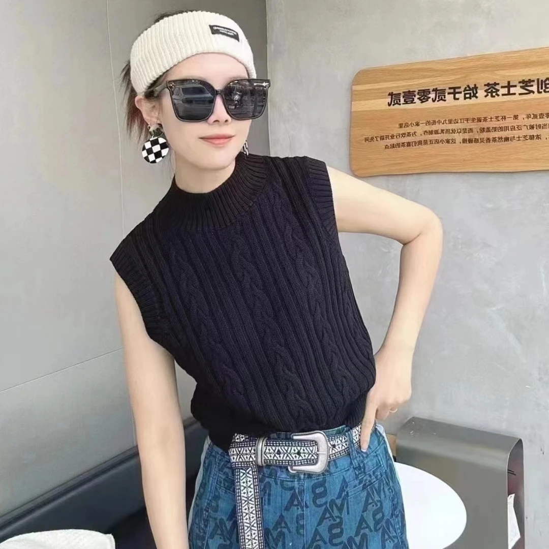 AMASS/阿玛施 黑色通勤时尚针织马甲无袖背心女装百搭5399380