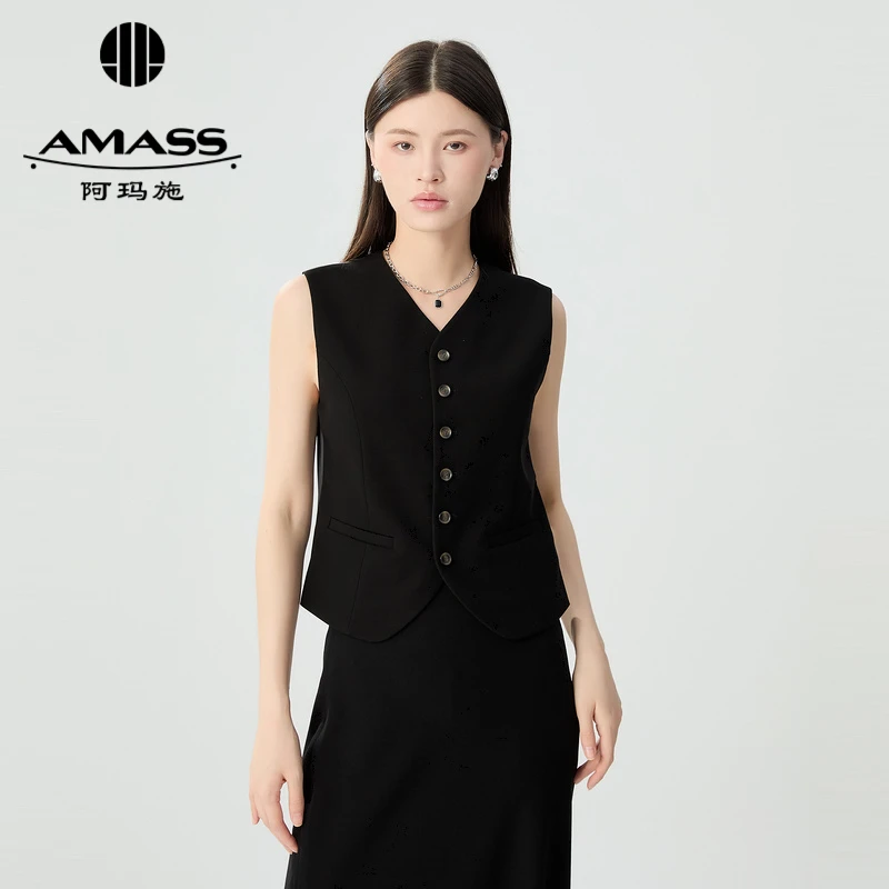 AMASS/阿玛施夏天女款黑色高贵外穿背心西装马甲短款马夹5400871