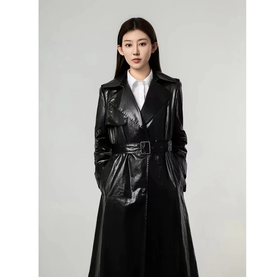 AMASS/阿玛施 时尚高级气场长款皮风衣气质百搭时髦外套女5400818